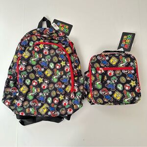 Nintendo Super Mario Kids Backpack and Lunch Bag - Black and Multicolor